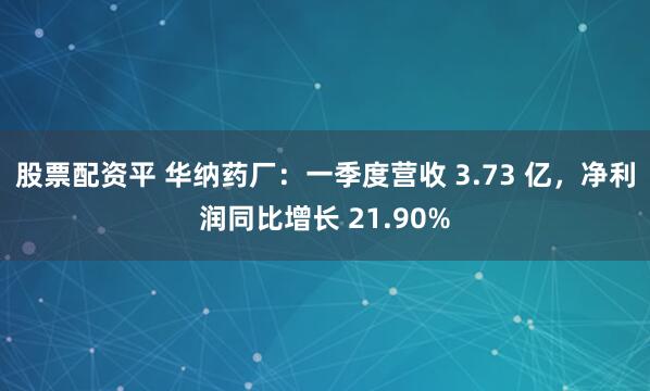 股票配资平 华纳药厂：一季度营收 3.73 亿，净利润同比增长 21.90%
